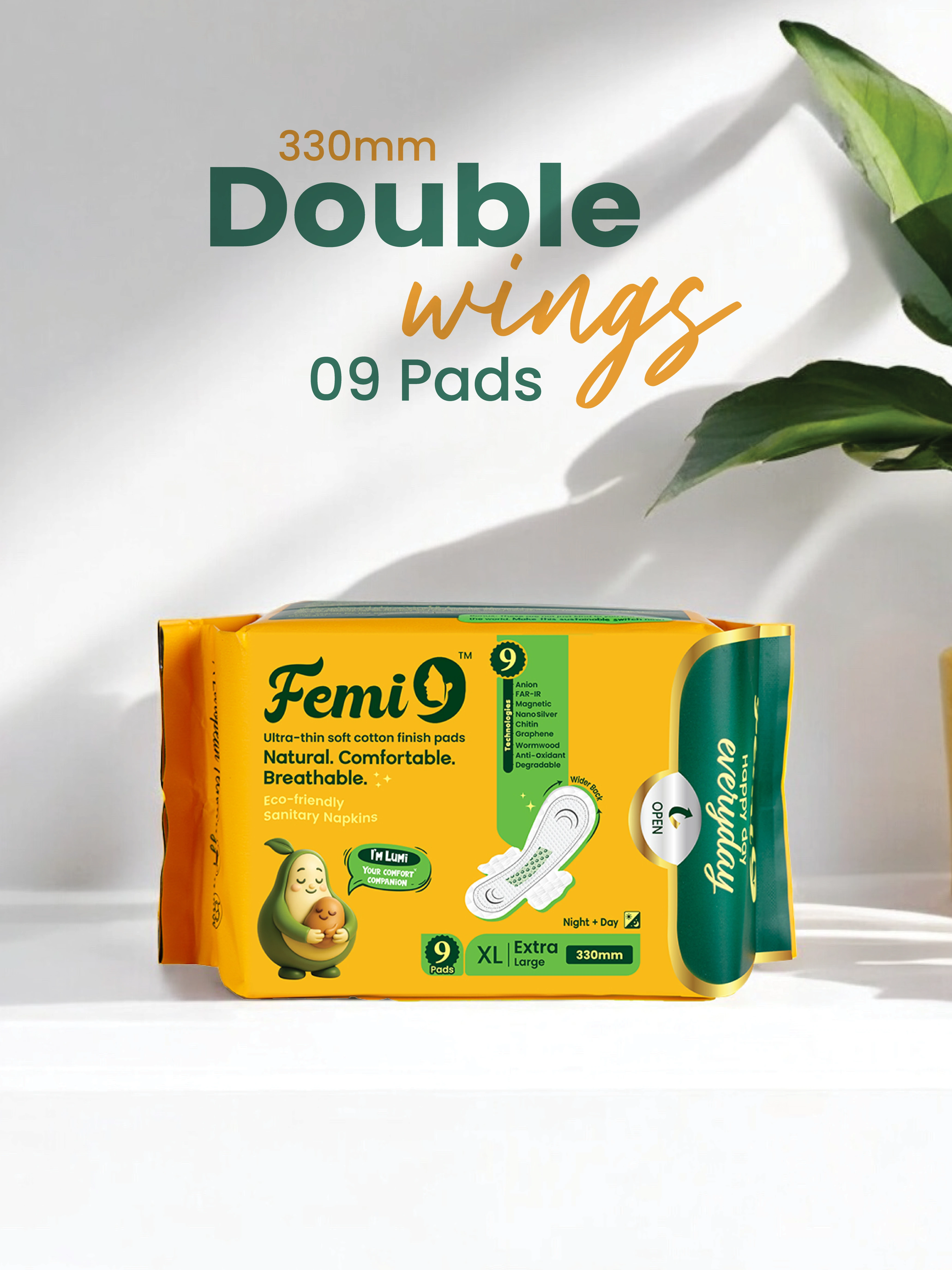 Femi9-330mm X-Large 9 Pads (Double Wings)