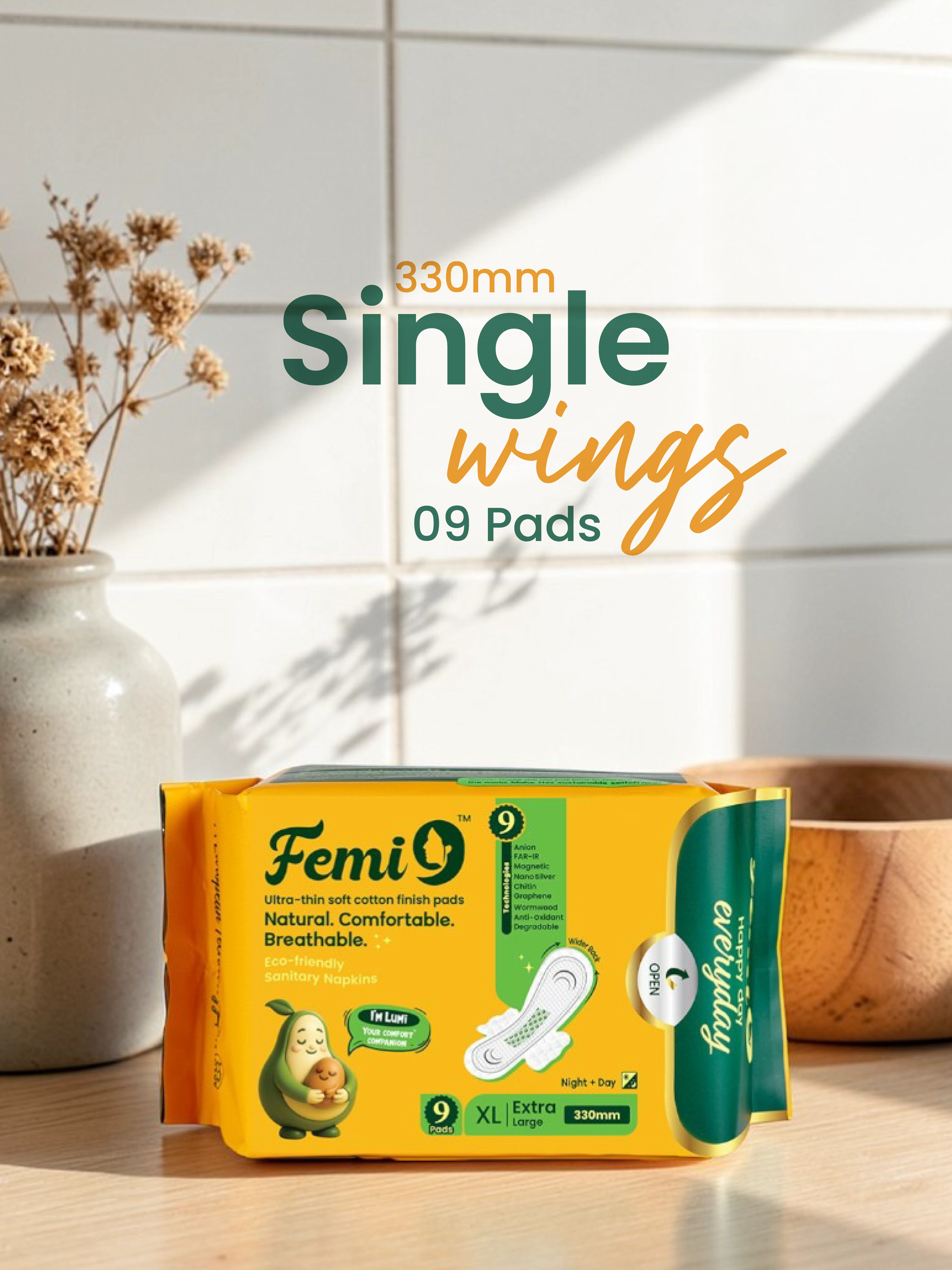 Femi9-330mm X-Large 9 Pads (Single Wings)